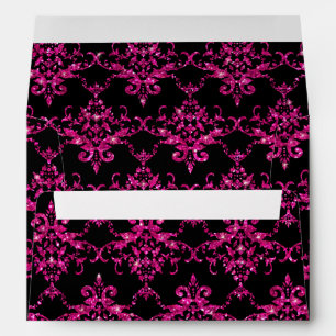 Enveloppes Motif damassé noir rose Parties scintillant