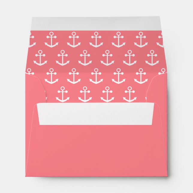 Enveloppes Motif d'Ancres nautiques rose et blanc (Dos (Bas))