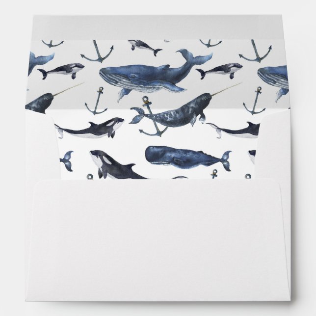 Enveloppes Motif de baleine et d'Ancre d'aquarelle (Dos (Bas))