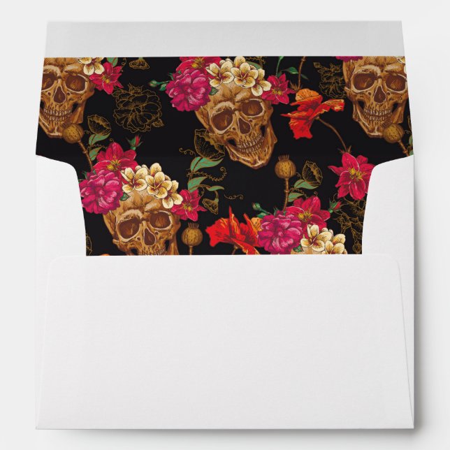 Enveloppes Motif de Halloween, crânes, roses, gothique, noir, (Dos (Bas))