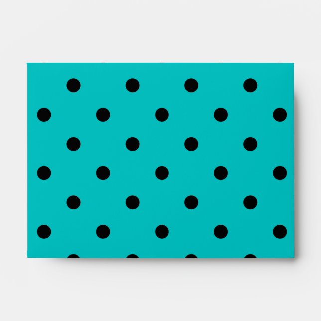 Enveloppes Motif de points Polka Turquoises et noirs. Monogra (Devant)
