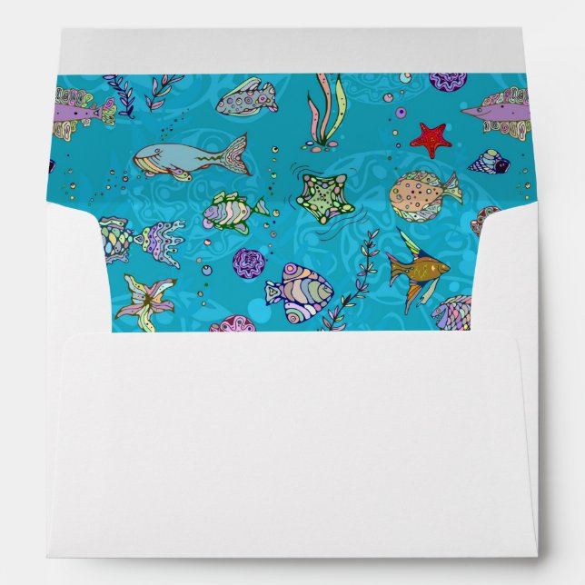 Enveloppes Motif de poisson turquoise (Dos (Bas))