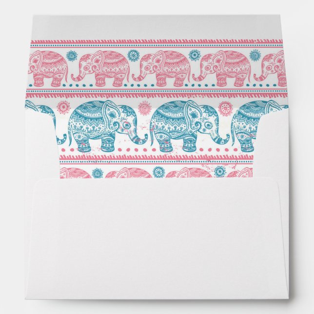 Enveloppes Motif D'Éléphant D'Origine Rose Et Turquoise (Dos (Bas))
