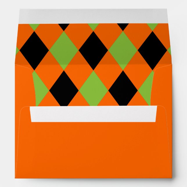 Enveloppes Motif diamant noir et vert sur orange (Dos (Bas))