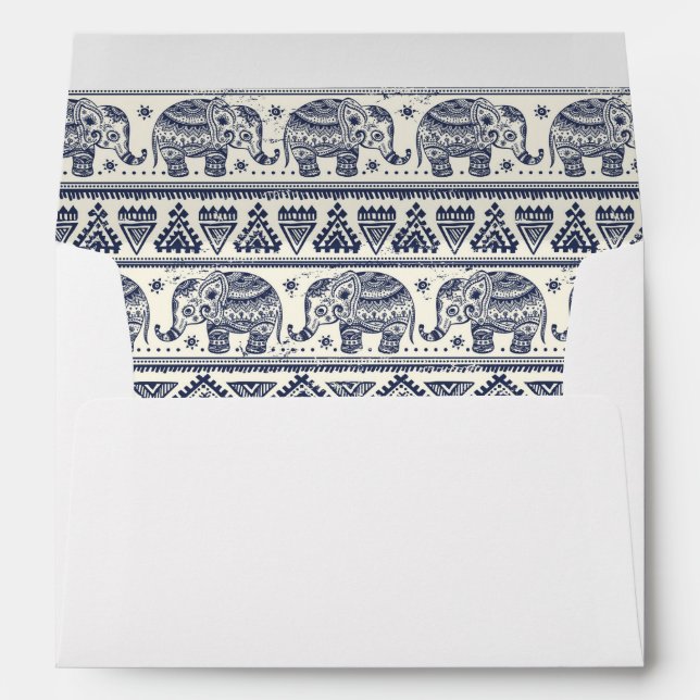 Enveloppes Motif ethnique bleu d'éléphant (Dos (Bas))