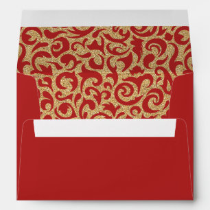 Enveloppes Motif floral de Faux d'or de damassé rouge foncé