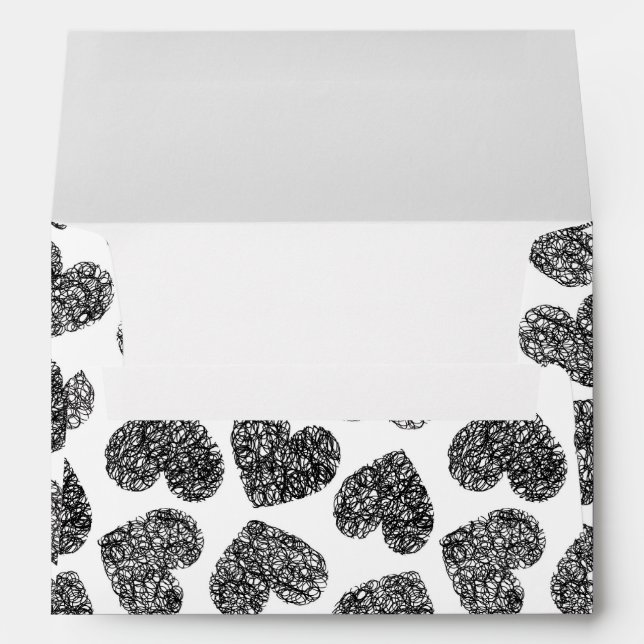 Enveloppes Motif moderne Black and White Doodle Hearts (Dos (Bas))