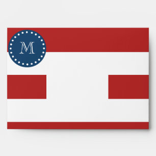 Enveloppes Motif Red White Stripes, monogramme bleu de la mar