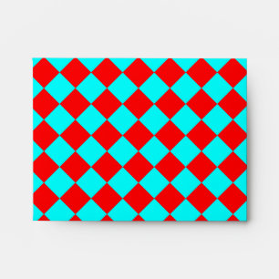 Enveloppes Motif rhombique aqua et rouge