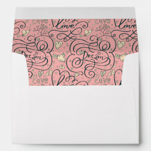 Enveloppes Motif romantique aux coeurs et aux oiseaux