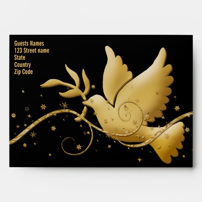 Enveloppes Noir de paix de colombe et modèle de Noël d'or (Devant)