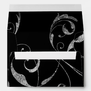 Enveloppes Noir et élégant tourbillon floral en verre argenté