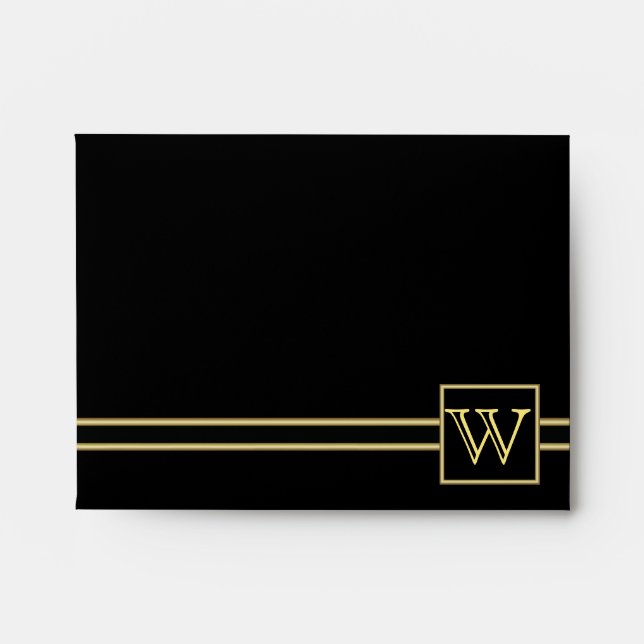 Enveloppes Noir exécutif avec or | Plaque de monogramme (Devant)