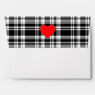 Enveloppes Noir N' Plaque de tartan blanc avec détail de coeu