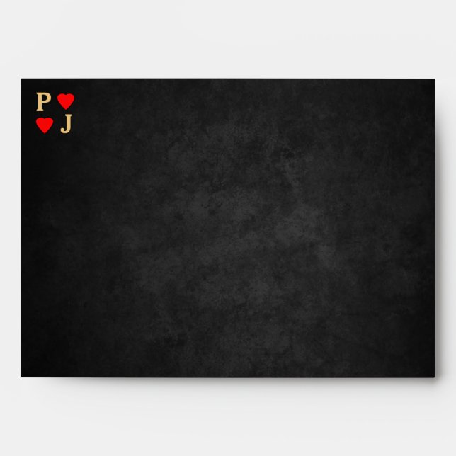 Enveloppes Noir rouge et or Matching Heart Initials Mariage (Devant)