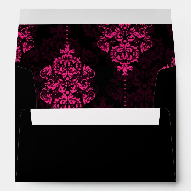 Enveloppes noires de mariage damassé de roses (Dos (Bas))
