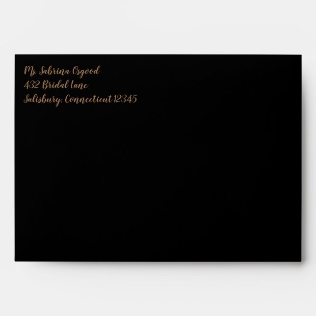 Enveloppes noires Or Texte rose chaud (Devant)