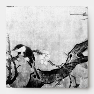 Enveloppes OISEAU DE PRINTEMPS ET FLEURS ARBRE Noir Blanc