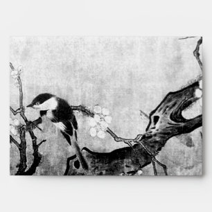 Enveloppes OISEAU DE PRINTEMPS ET FLEURS BLANC noir
