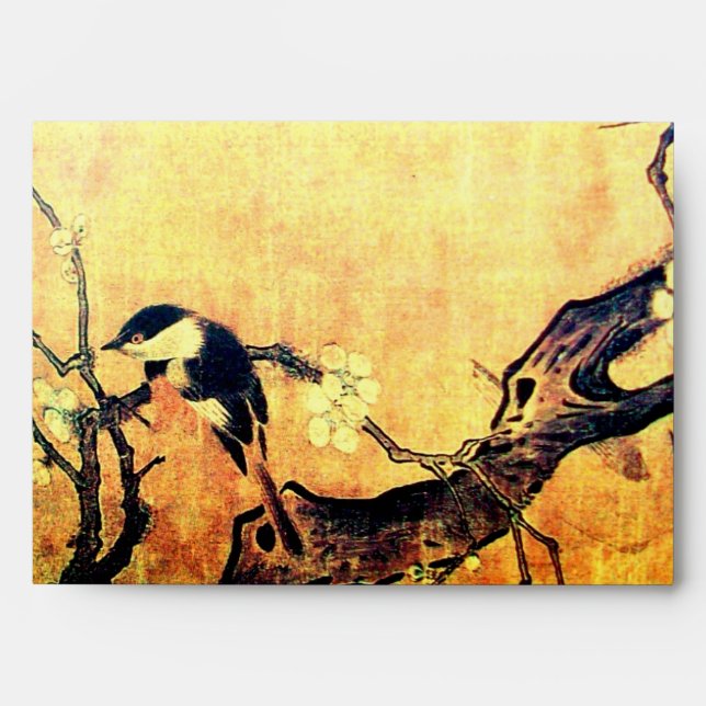 Enveloppes OISEAU DE PRINTEMPS ET FLEURS JAUNE Brown (Devant)