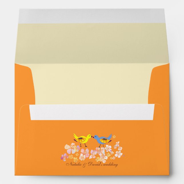 Enveloppes Oiseaux romantiques Pré adressés Mariage orange (Dos (Bas))