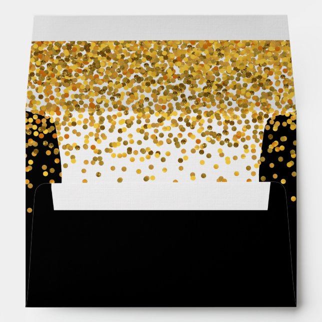 Enveloppes Or et points fascinants de confettis de noir (Dos (Bas))