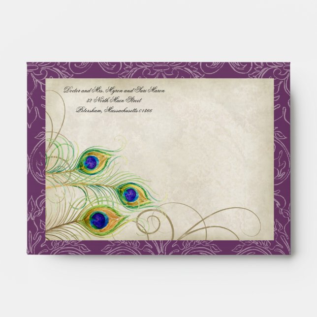 Enveloppes Pacock Feathers Profond Faire-part de mariage pour (Devant)