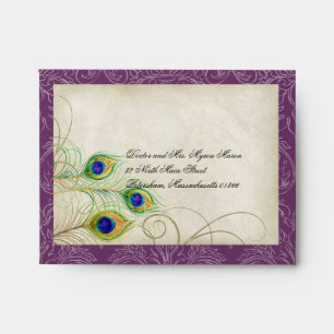 Enveloppes Pacock Feathers Profond Mariage Violet Réponse du 