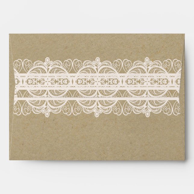 Enveloppes Papier Brown et dentelle blanche Mariage naturel r (Dos (Haut rabat))
