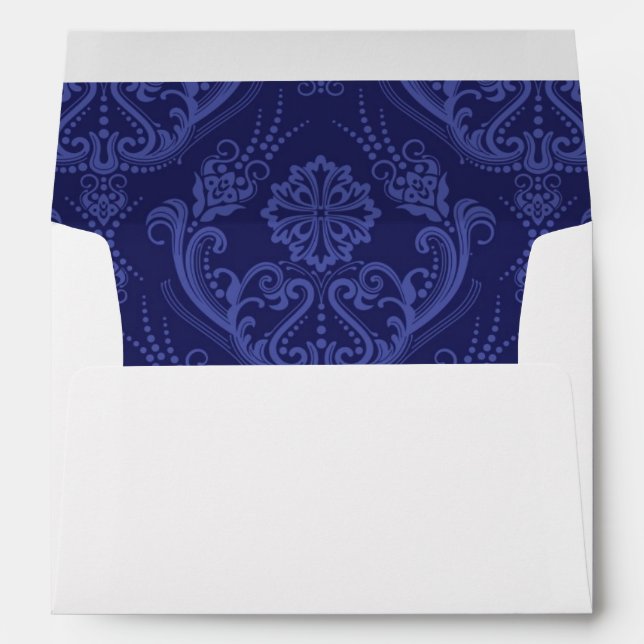 Enveloppes Papier peint bleu damassé fleuri (Dos (Bas))