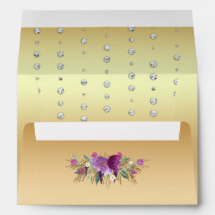 Enveloppes Parties scintillant Aquarelle Fleurs Diamants Or