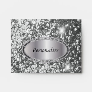 Enveloppes Parties scintillant d'argent avec plaque de nom d'