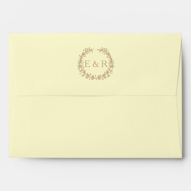 Enveloppes Pastel Lemon Yellow Pale Beurre Doux Wreath/Sprig (Dos (Haut rabat))