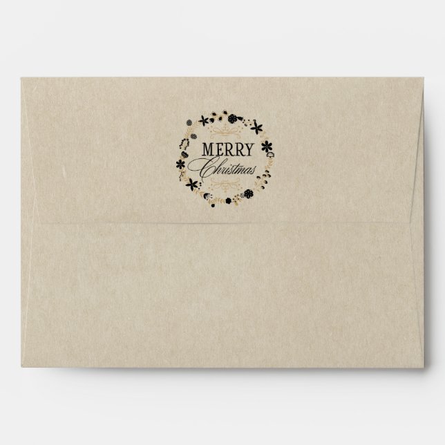 Enveloppes Pays rustique Brown Kraft Joyeux Noël Wreath (Dos (Haut rabat))