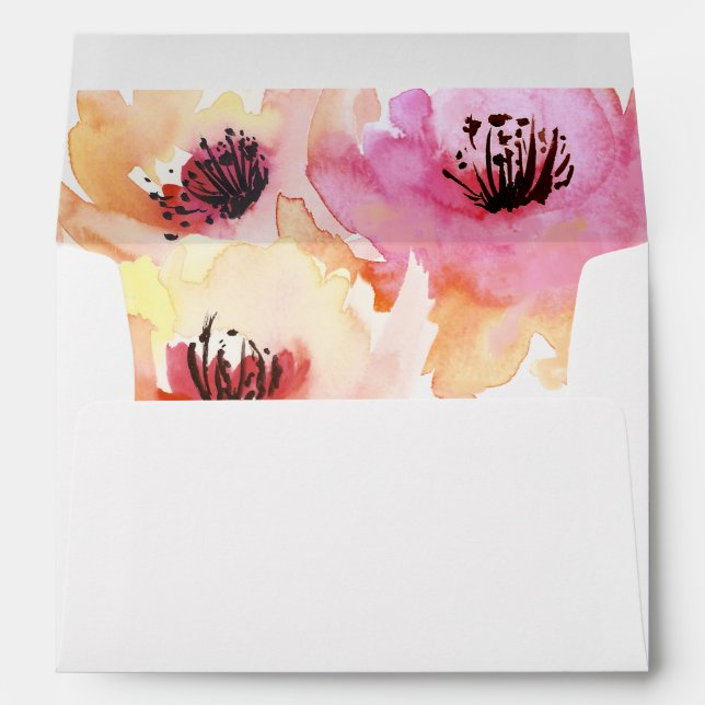 Enveloppes Peach et rose aquarelle Mariage floral (Dos (Bas))