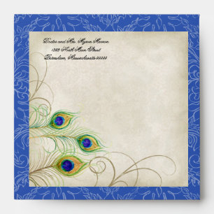 Enveloppes Peacock Feathers Royal Blue Quinceanera Invitation