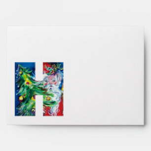 ENVELOPPES PÈRE NOËL AVEC BALLONS ET NOËL ARBRE H MONOGRAMME