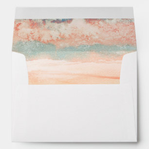 Enveloppes Pink and Sea Blue Beach Wedding Aquarelle