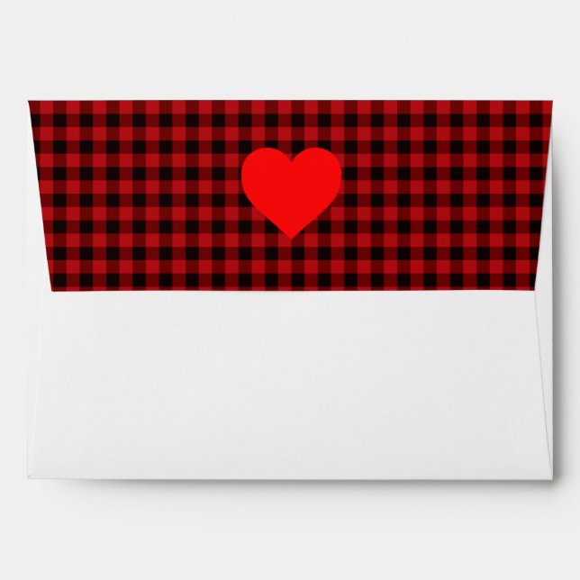 Enveloppes Plaid classique rouge et noir avec détail du coeur (Dos (Haut rabat))