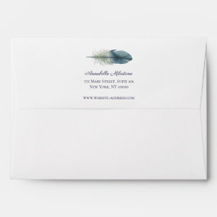 Enveloppes Plumes d'aquarelle bleu à main chic
