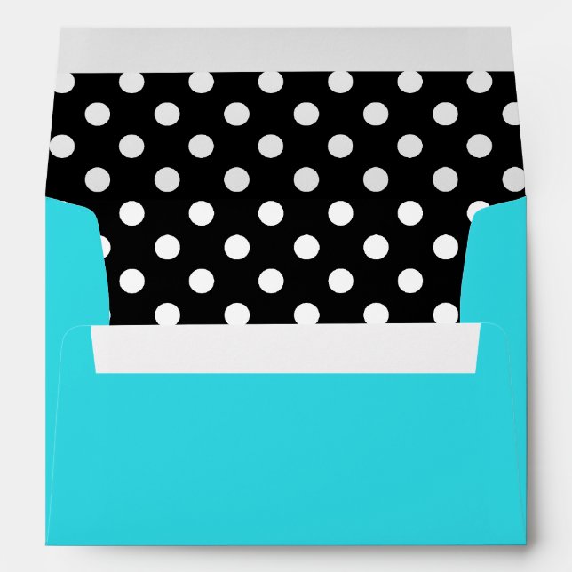 Enveloppes Point de polka noir et blanc bleu turquoise (Dos (Bas))