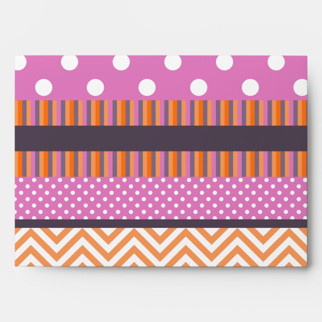 Enveloppes Pois Chevron Motif  à rayures orange et rose (Devant)