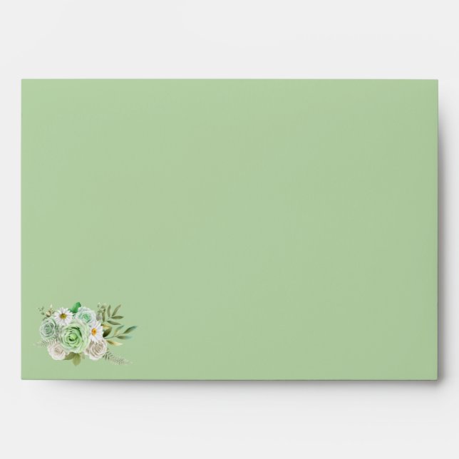 Enveloppes pour cartes Roses vertes et papeterie (Devant)