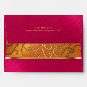 Enveloppes Quinceanera Magenta Rose Orange Or Filigrane