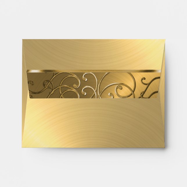 Enveloppes Quinceanera Toute Gold Filigree Swirl bordure (Dos (Haut rabat))