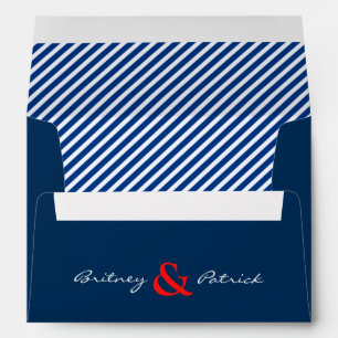 Enveloppes rayées nautiques rouges de mariage de