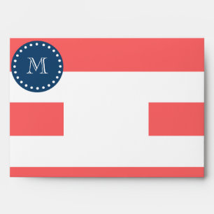 Enveloppes Rayures blanches de corail motif, monogramme de
