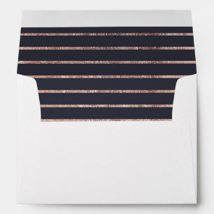 Enveloppes Rayures d'or et bleu marine roses chics élégants