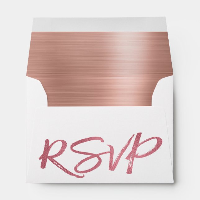 Enveloppes Rose Gold Blush Pink Foil et blanc RSVP (Dos (Bas))