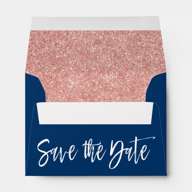Enveloppes Rose Gold & Navy Blue Enregistrer la date (Dos (Bas))